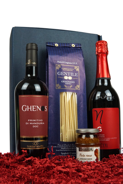 Präsent "Passione"  - Wein und Feinkost in hochwertiger Geschenkverpackung